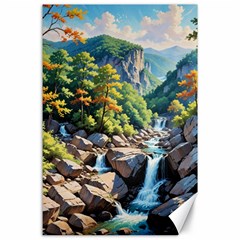 Serene Mountain Waterfall Landscape Canvas 24  X 36  by ExtraAwesomeSauce
