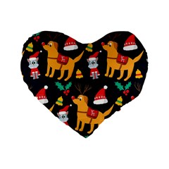 Funny Christmas Pattern Background Standard 16  Premium Heart Shape Cushions by Ket1n9