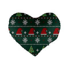 Beautiful Knitted Christmas Pattern Standard 16  Premium Flano Heart Shape Cushions by Ket1n9