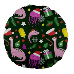 Dinosaur Colorful Funny Christmas Pattern Large 18  Premium Flano Round Cushions by Ket1n9