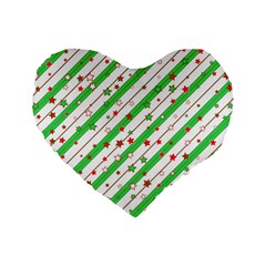 Christmas Paper Stars Pattern Texture Background Colorful Colors Seamless Standard 16  Premium Flano Heart Shape Cushions by Ket1n9