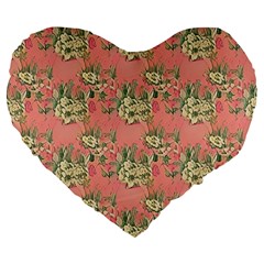 Retro 1880s Flowers Pattern 12 Large 19  Premium Flano Heart Shape Cushions by violetheavensky