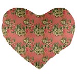 Retro 1880s Flowers Pattern 12 Large 19  Premium Flano Heart Shape Cushions Front