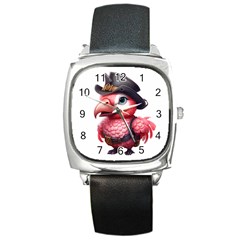 Kawaii Pink Parrot Pirate Square Metal Watch by KawaiiArtStyle