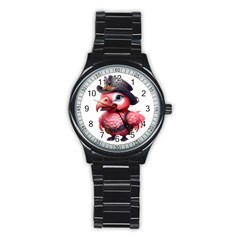 Kawaii Pink Parrot Pirate Stainless Steel Round Watch by KawaiiArtStyle