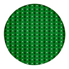 Green Christmas Tree Pattern Background Round Glass Fridge Magnet (4 Pack) by Paksenen