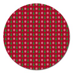 Snowflake Christmas Tree Pattern Magnet 5  (round) by Paksenen