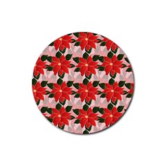 Poinsettia Pattern Seamless Pattern Christmas Xmas Rubber Coaster (round) by Paksenen