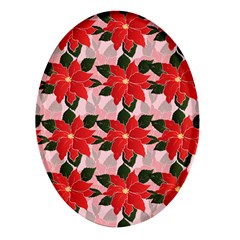 Poinsettia Pattern Seamless Pattern Christmas Xmas Oval Glass Fridge Magnet (4 Pack) by Paksenen