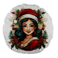 Young Woman With Santa Claus Clothes Isolated Illustration Wb Large 18  Premium Round Cushions by dflcprintsclothing