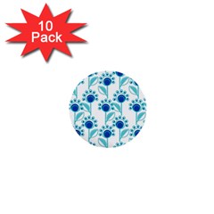 Blue Daisy Minimalist Leaves   1  Mini Buttons (10 Pack)  by ConteMonfrey