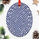 Blue and White Abstract Stripes Oval Filigree Ornament (Two Sides) Back