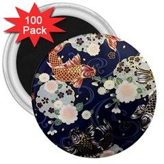 Japanese Wave Koi Illustration Pattern 3  Magnets (100 Pack) by Ndabl3x
