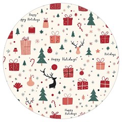 Happy Holiday Xmas Christmas Pattern Round Trivet by Paksenen