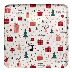 Happy Holiday Xmas Christmas Pattern Square Glass Fridge Magnet (4 Pack) by Paksenen