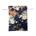 Japanese Wave Koi Illustration Pattern Lightweight Drawstring Pouch (M) Back