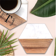 A Minimalist Pattern With Simple Lines And Shapes, Creating A Clean And Modern Aesthetic 02 Marble Wood Coaster (hexagon)  by myclothy