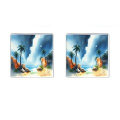 Delicate Watercolor Painting Surreal Oasis Scene With Intense Dramatic Lighting Cufflinks (square) by pollyparadiseartshop