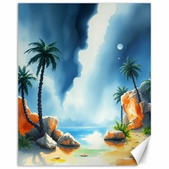 Delicate Watercolor Painting Surreal Oasis Scene With Intense Dramatic Lighting Canvas 16  X 20  by pollyparadiseartshop