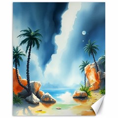 Delicate Watercolor Painting Surreal Oasis Scene With Intense Dramatic Lighting Canvas 11  X 14  by pollyparadiseartshop