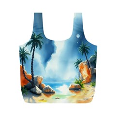 Delicate Watercolor Painting Surreal Oasis Scene With Intense Dramatic Lighting Full Print Recycle Bag (m) by pollyparadiseartshop