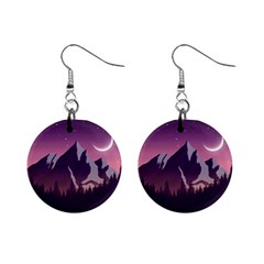 Mountain Night Crescent Moon Mini Button Earrings by Bedest