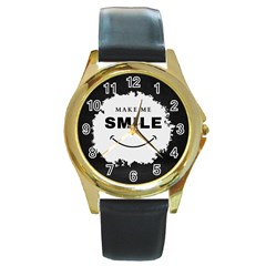 Black And White Simple Make Me Smile T Shirt 20250203 014057 0000 Round Gold Metal Watch by Cowcow2005