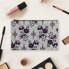 Elegant Purple Floral Jacquard Mesh Lace Fabric Cosmetic Bag (medium) by ArtfulThreads