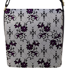 Elegant Purple Floral Jacquard Mesh Lace Fabric Flap Closure Messenger Bag (s) by ArtfulThreads