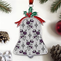 Elegant Purple Floral Jacquard Mesh Lace Fabric Metal Holly Leaf Bell Ornament by ArtfulThreads