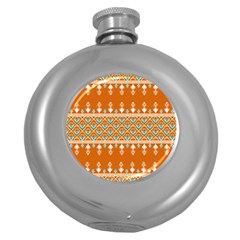 Winter Wonderland Seamless Pattern: Christmas Trees & Snowflakes On Dark Background Round Hip Flask (5 Oz) by ArtfulThreads