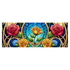 Roses Floral Stained Glass Vibrant Banner And Sign 8  X 3  by Grandong