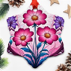 Fantasy Pink Flowers Stained Glass Ornament (snowflake) by Grandong
