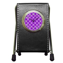 Purple Plaid Tartan 3 Diagonal (2) Pen Holder Desk Clock by dressshop