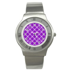 Purple Plaid Tartan 3 Diagonal (2) Stainless Steel Watch by dressshop