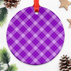 Purple Plaid Tartan 3 Diagonal (2) Round Ornament (two Sides) by dressshop