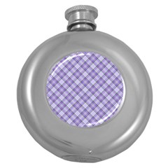 Purple Plaid Tartan 2 Diagonal Round Hip Flask (5 Oz) by dressshop
