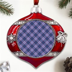 Purple Plaid Tartan 1 Diagonal Metal Snowflake And Bell Red Ornament by dressshop