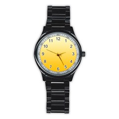 Cream Yellow To Amber Orange Linear Gradient Stainless Steel Round Watch by GradientsOmbre