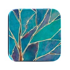 Aqua Batik, Abstract, Colorful Square Metal Box (black) by kyorashop23