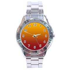 Amber Orange To Burgundy Red Linear Gradient Stainless Steel Analogue Watch by GradientsOmbre