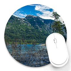 Beach At Los Alerces National Park, Chubut Province, Argentina Round Mousepad by dflcprintsclothing