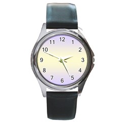 Pale Violet To Cream Yellow Bilinear Gradient Round Metal Watch by GradientsOmbre