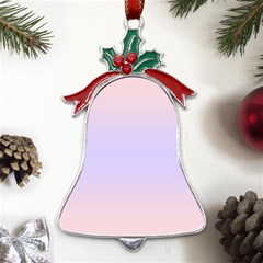 Pale Pink To Pale Violet Bilinear Gradient Metal Holly Leaf Bell Ornament by GradientsOmbre