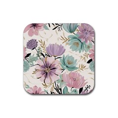 Flowers Pattern Floral Rubber Coaster (square) by Sabxi
