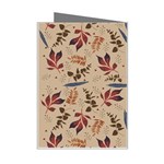 Leaves Pattern Teal Seamless Fall Mini Greeting Card Right