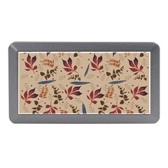Leaves Pattern Teal Seamless Fall Memory Card Reader (mini) by Sabxi