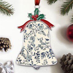 Blue Vintage Background Metal Holly Leaf Bell Ornament by kyorashop23