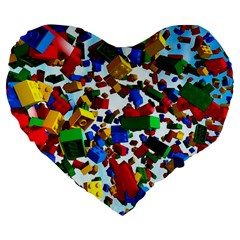 Falling Lego Bricks, Desenho, Fall, Games Large 19  Premium Flano Heart Shape Cushions by kyorashop23