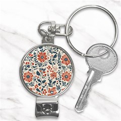 Retro Scandinavian Nordic Flowers Pattern Nail Clippers Key Chain by violetheavensky